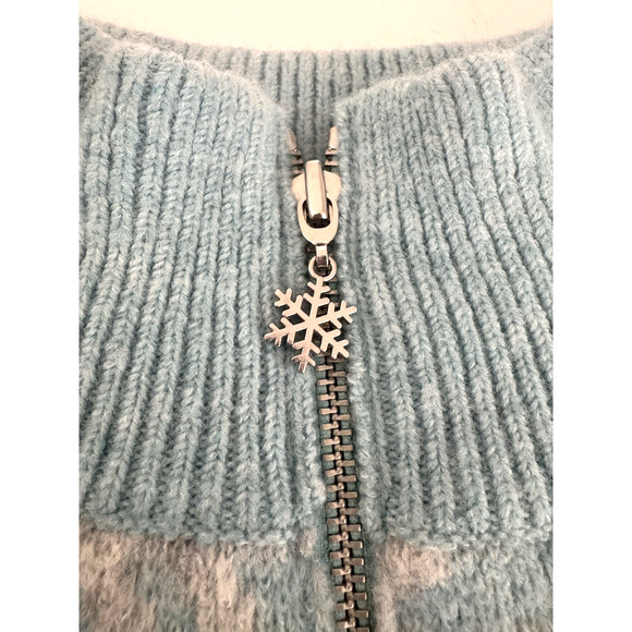 Loft Sweater L Light-Blue Gray Snowflakes Pullover Quart Zip Mock Neck Knit NWT - Picture 3 of 13